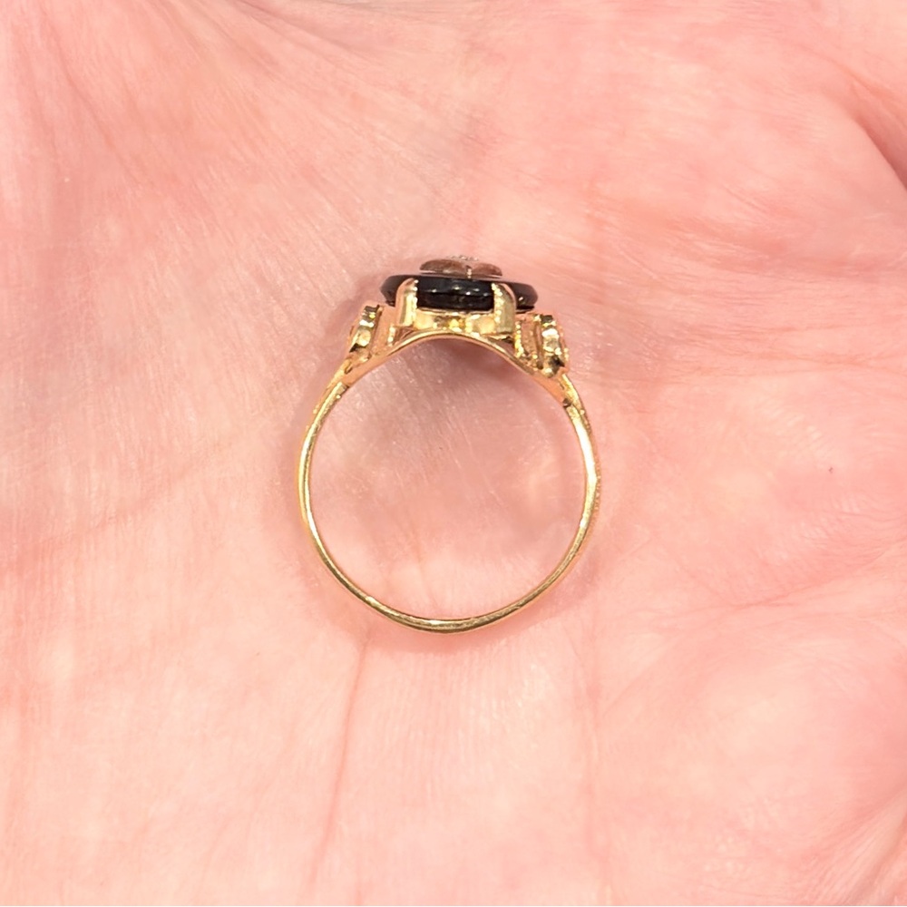 Vintage 14K Art Deco Onyx Diamond Ring, Yellow Gold Black Oval Size 7.25 - Picture 14 of 17